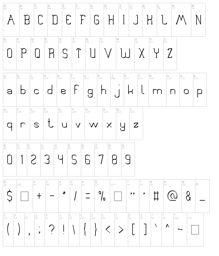 Book Shelves font map